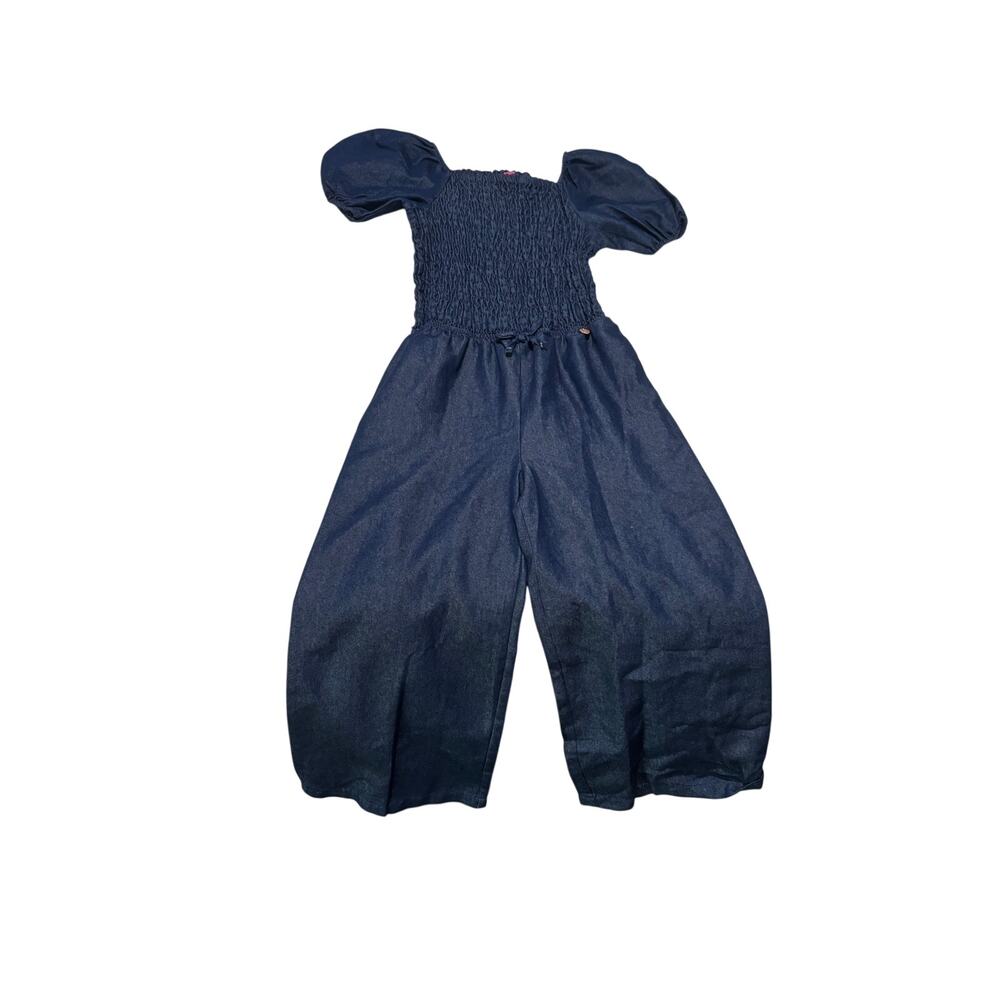Vince Camuto 8 denim blue romper long pant elastic body stretch cotton poly nwot